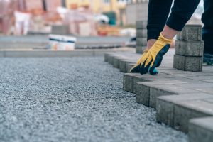 castle paving for the construction of a sidewalk. High quality photo